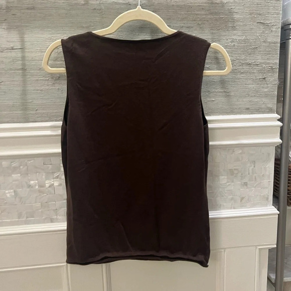Ann Taylor brown beaded v-neck sweater silk-blend sleeveless top medium - Picture 3 of 17